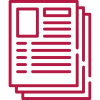 Red outlined documents icon on black background.