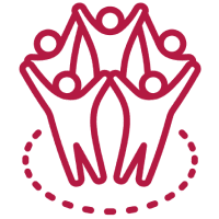 Abstract figures forming a circle in red.